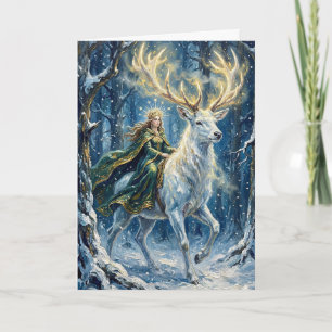 Celtic Goddess & Glowing White Stag Card