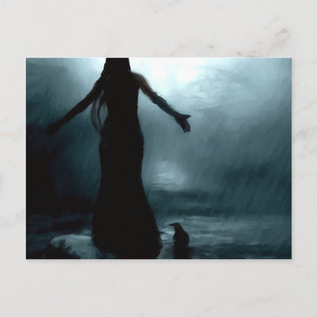 celtic goddess morrigan crow raven rain water postcard (Front)