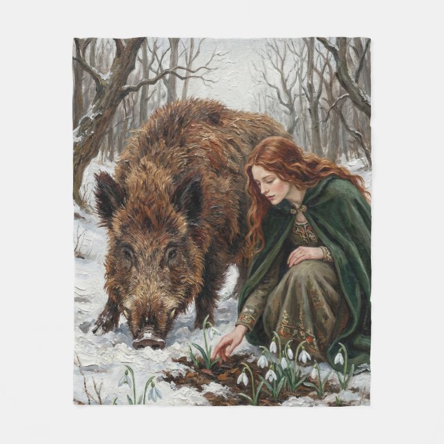 Celtic Goddess & Wild Boar Fleece Blanket (Front)