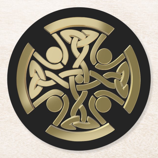 Celtic golden knot round paper coaster (Front)