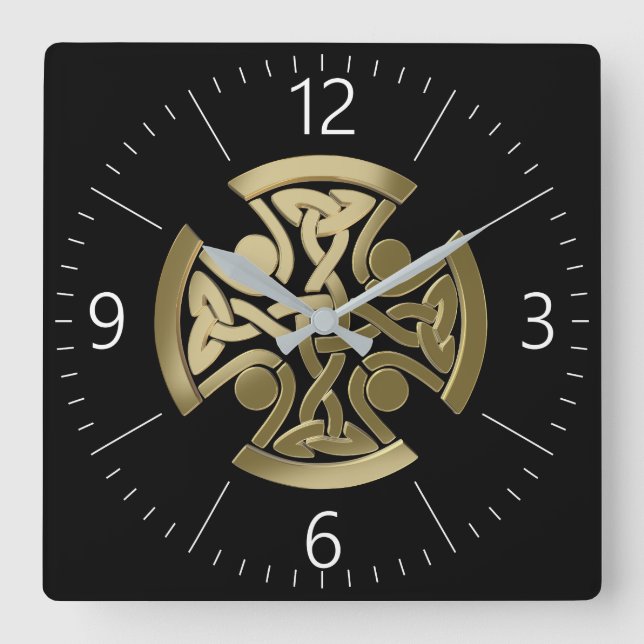 Celtic golden knot square wall clock (Front)