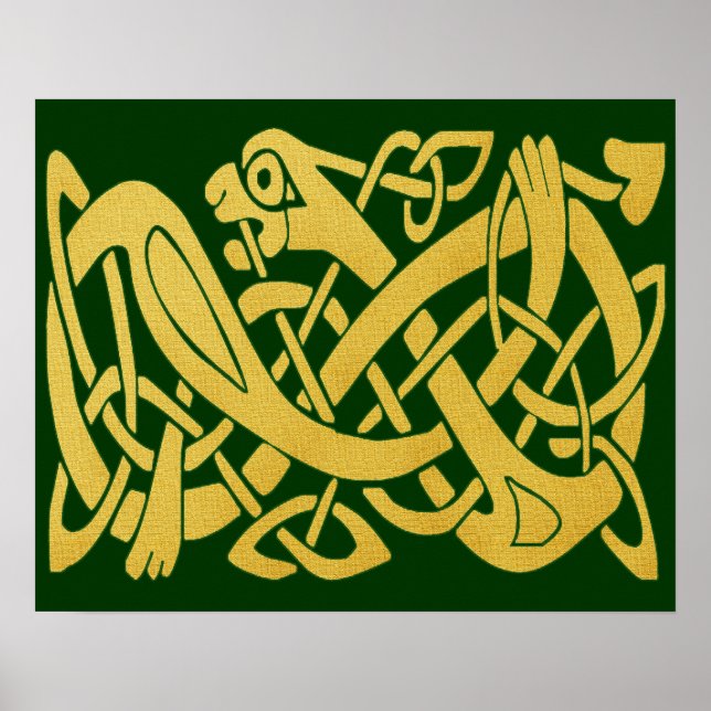 Celtic Golden Snake on Dark Green Poster (Front)