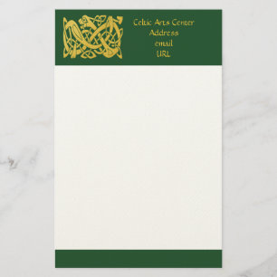 Celtic Golden Snake on Dark Green Writing Paper