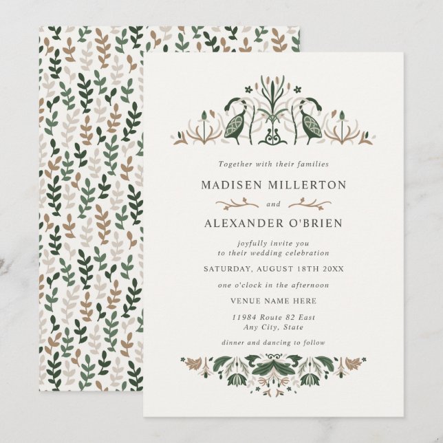 Celtic Goose Folk Art Wedding Invitation (Front/Back)