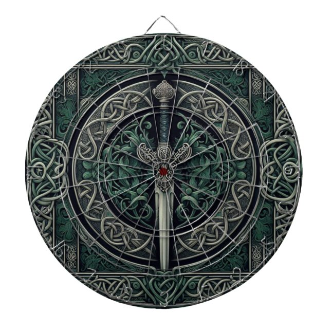 Celtic Green and Silver Sword Dartboard (Front)