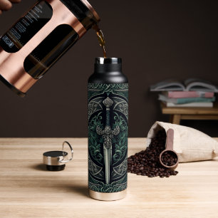 Celtic Green and Silver Sword Water Bottle
