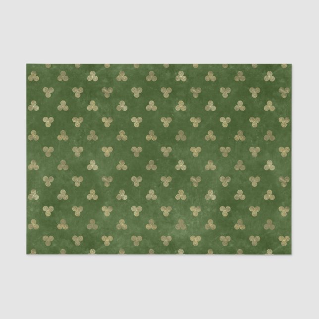 Celtic Green Gold Triple Spiral Tissue Paper (Front)