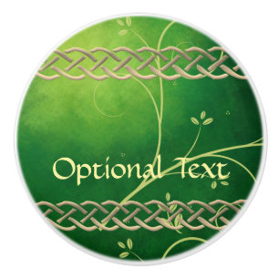 Celtic Green Knots & Leaves Ceramic Knob