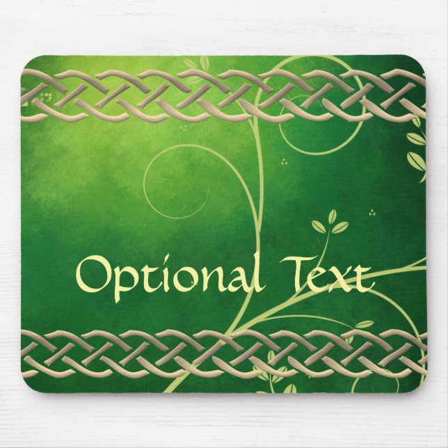 Celtic Green Knots & Leaves Mouse Mat (Front)