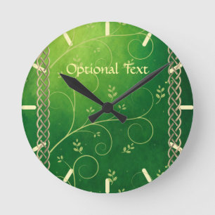Celtic Green Knots & Leaves Round Clock