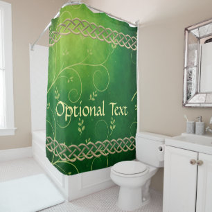Celtic Green Knots & Leaves Shower Curtain
