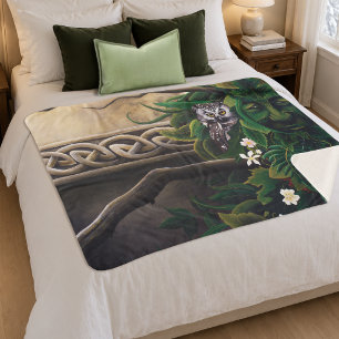 Celtic Green Man Owl Forest Spirit Fantasy Sherpa Blanket