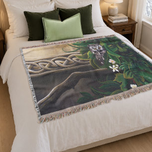 Celtic Green Man Owl Forest Spirit Fantasy Throw Blanket
