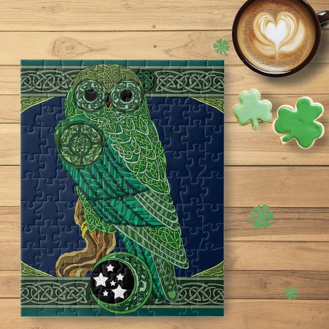 Celtic Green Owl Knotwork Art Nouveau Jigsaw Puzzle (Creator Uploaded)