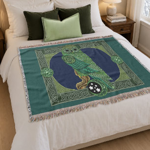 Celtic Green Owl Knotwork Art Nouveau Throw Blanket