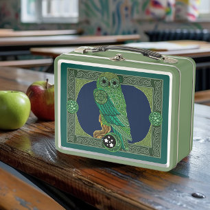 Celtic Green Owl Metal Lunch Box