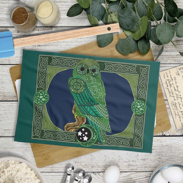 Celtic Green Owl Tea Towel (Creator Uploaded)