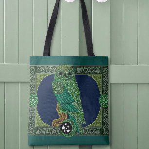 Celtic Green Owl Tote Bag