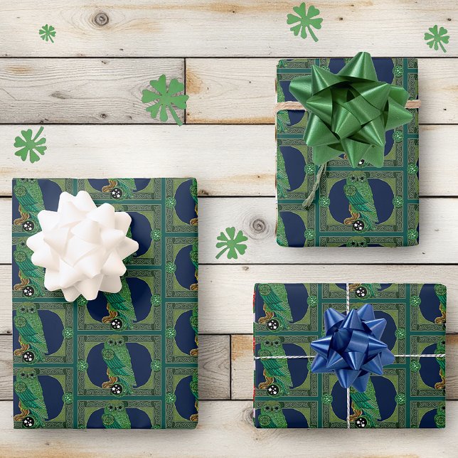 Celtic Green Owl Wrapping Paper Sheet (Creator Uploaded)