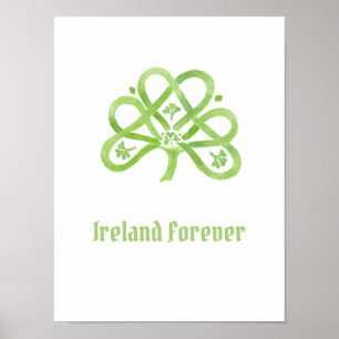 Celtic Green Watercolor Shamrock  Poster