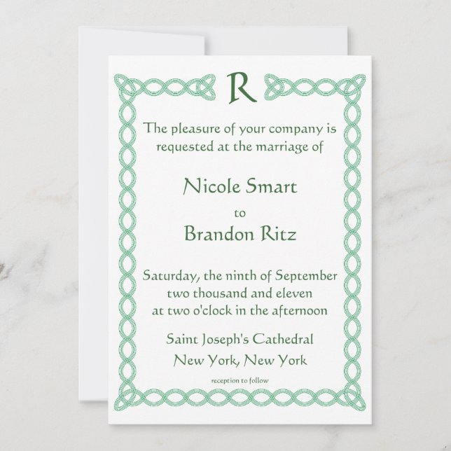 Celtic Green Wedding Invitation (Front)