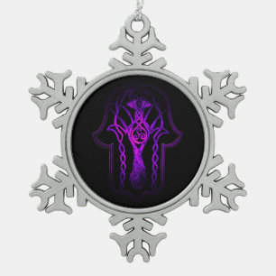 Celtic Hamsa Hand (Purple) Snowflake Pewter Christmas Ornament
