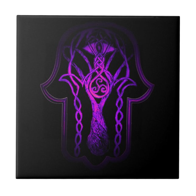 Celtic Hamsa Hand (Purple) Tile (Front)