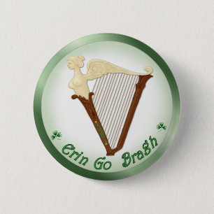 Celtic Harp 6 Cm Round Badge