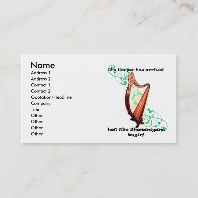 Celtic Harp Business Card (Front)