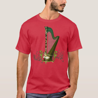 Celtic harp with celtic knot and flowers with bird T-Shirt