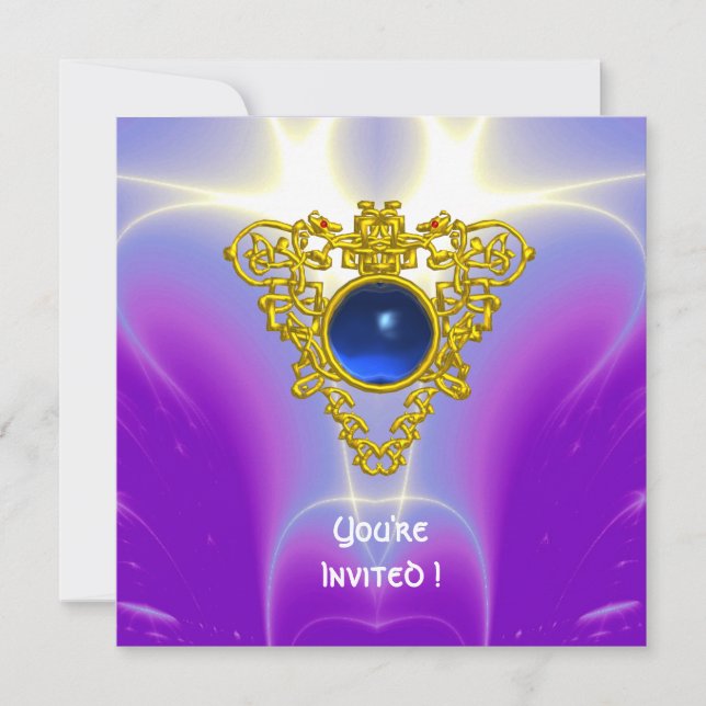 CELTIC HEART,  bright blue,purple violet Invitation (Front)