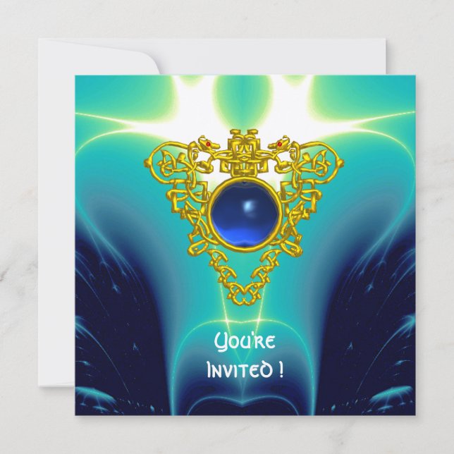 CELTIC HEART  bright blue,yellow champagne Invitation (Front)