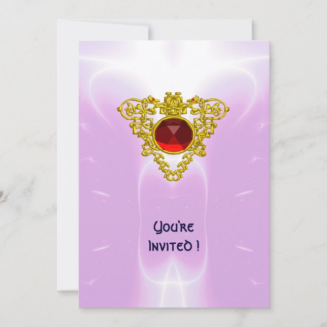CELTIC HEART,  bright red,pink violet gold Invitation (Front)