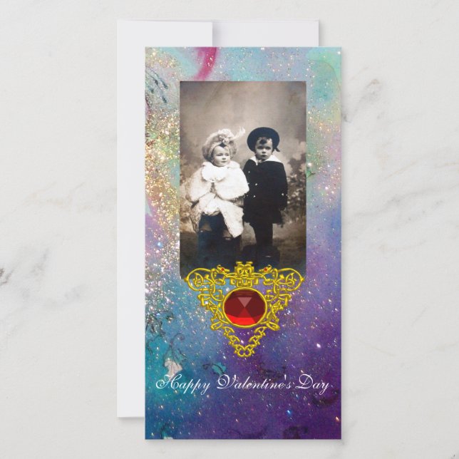 CELTIC HEART IN BLUE GREEN ,TEAL ,GOLD SPARKLES HOLIDAY CARD (Front)