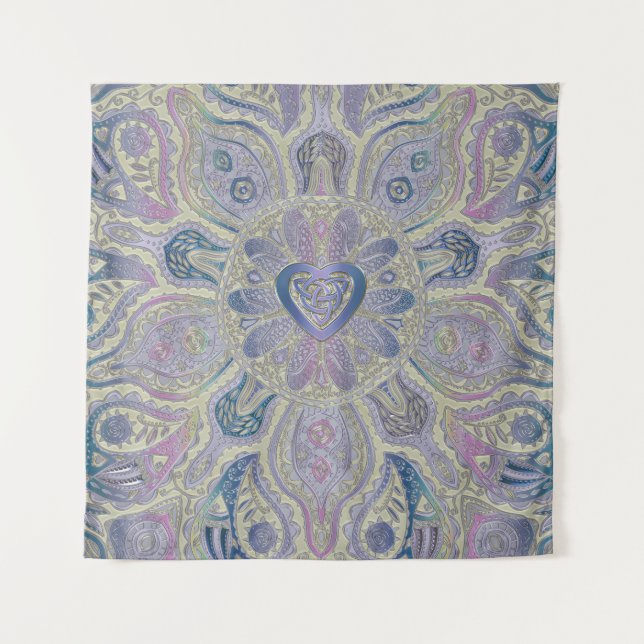 Celtic Heart Knot Mandala Wall Tapestry (Front)