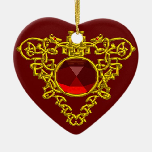 CELTIC HEART ,Red Ruby Ceramic Tree Decoration (Front)