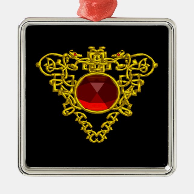 CELTIC HEART ,Red Ruby Metal Tree Decoration (Front)