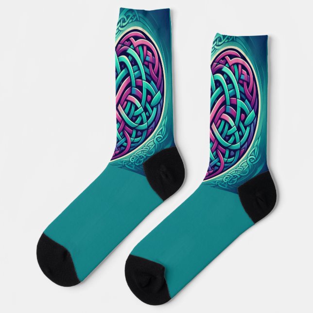 Celtic Heart w/ Teal Background Socks (Left)