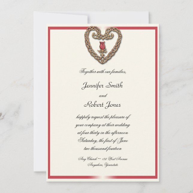Celtic Heart with a Red Rose Wedding Invitation (Front)