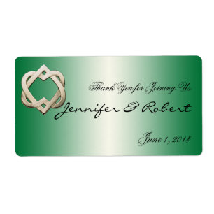 Celtic Hearts on Green Gradient Water Bottle Label