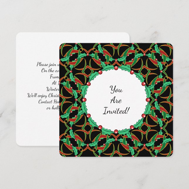 Celtic Holly Wreath Pattern Christmas Party Invitation (Front/Back)