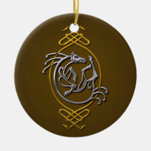 Celtic Horse Knotwork - Silver & Gold Ceramic Tree Decoration