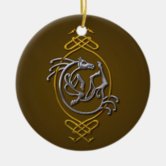 Celtic Horse Knotwork - Silver & Gold Ceramic Tree Decoration