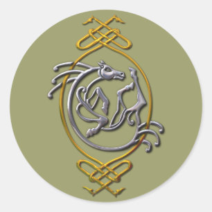 Celtic Horse Knotwork - Silver & Gold Classic Round Sticker