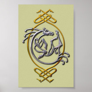 Celtic Horse Knotwork - Silver & Gold Poster