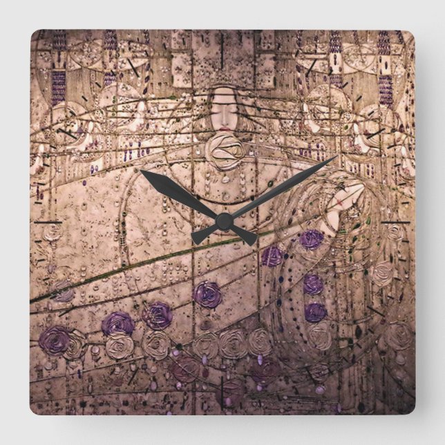 Celtic Inspired Art Nouveau Timepiece Square Wall Clock (Front)