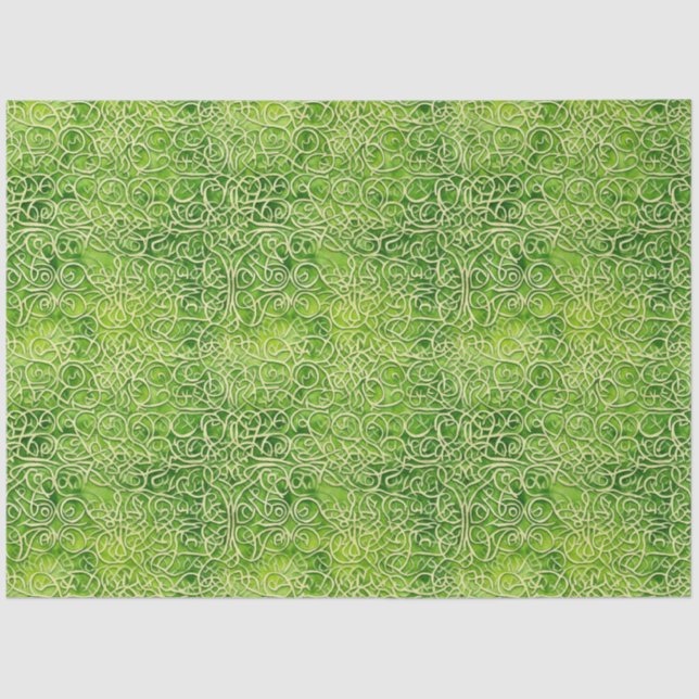 Celtic Irish Green and Gold Ornate Pattern 3 Tissue Paper (Front)