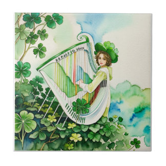 Celtic Irish Harp Art Tile