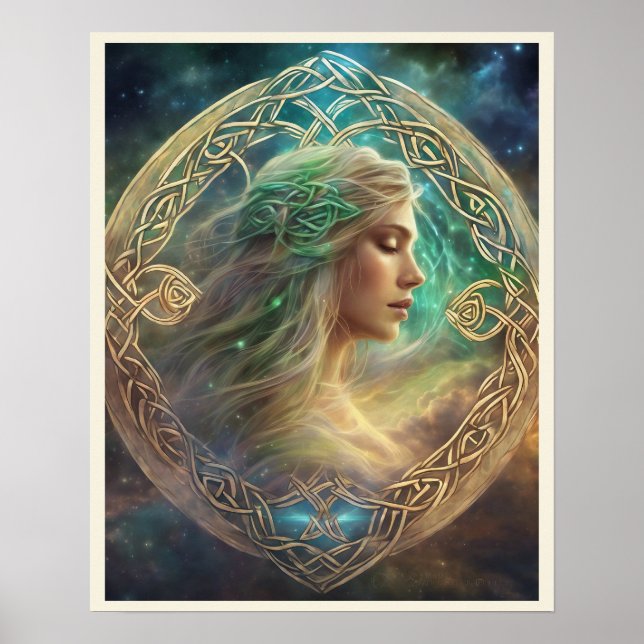 Celtic Knot Blonde Hair Fanciful Portrait Woman Poster (Front)