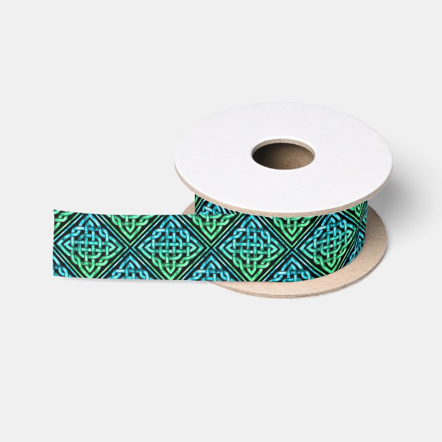 Celtic Knot - Blue Green Pattern Ribbon Satin Ribbon (Spool)